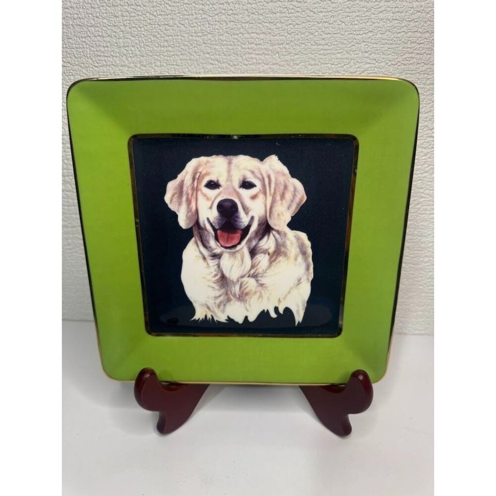 Decorative Dog Plate Golden Retriever Green Border